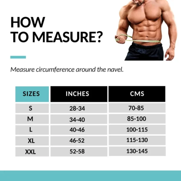 Zorch LS Belt Corset size chart