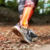 Runner experiencing ankle twist with visible bone and joint inflammation overlay, illustrating common ankle pain causes like sprains, tendonitis, and stress fractures, along with the need for early ankle pain treatment.