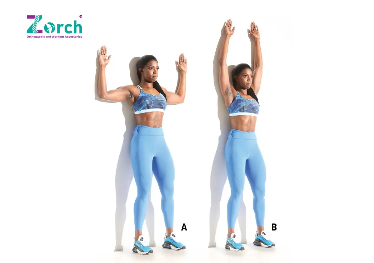 Wall angel exercises for correct body posture